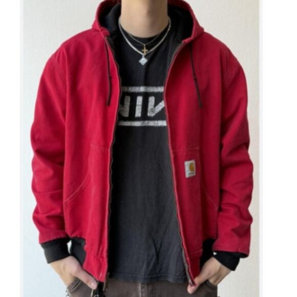 Carhartt RARE J04 Red Vintage Quilted Flannel Lined Firm Duck Active Jacket XXL - Picture 1 of 11